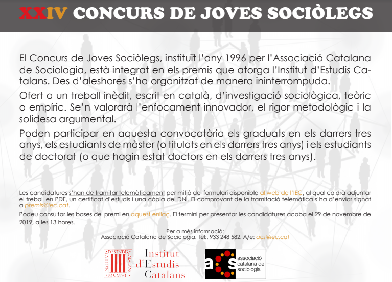 XXIV Concurs de Joves Sociòlegs 2020. Termini obert fins al 29 de novembre