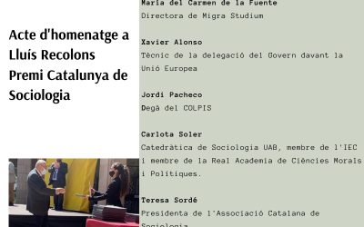 Acte d’homenatge a Lluís Recolons, Premi Catalunya de Sociologia